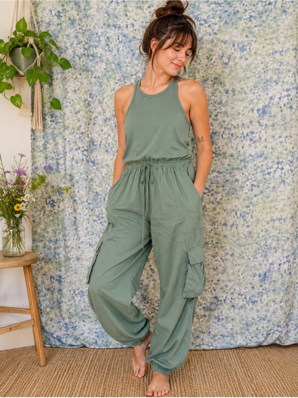 Anthropologie Sage Green Cargo Jogger Pants